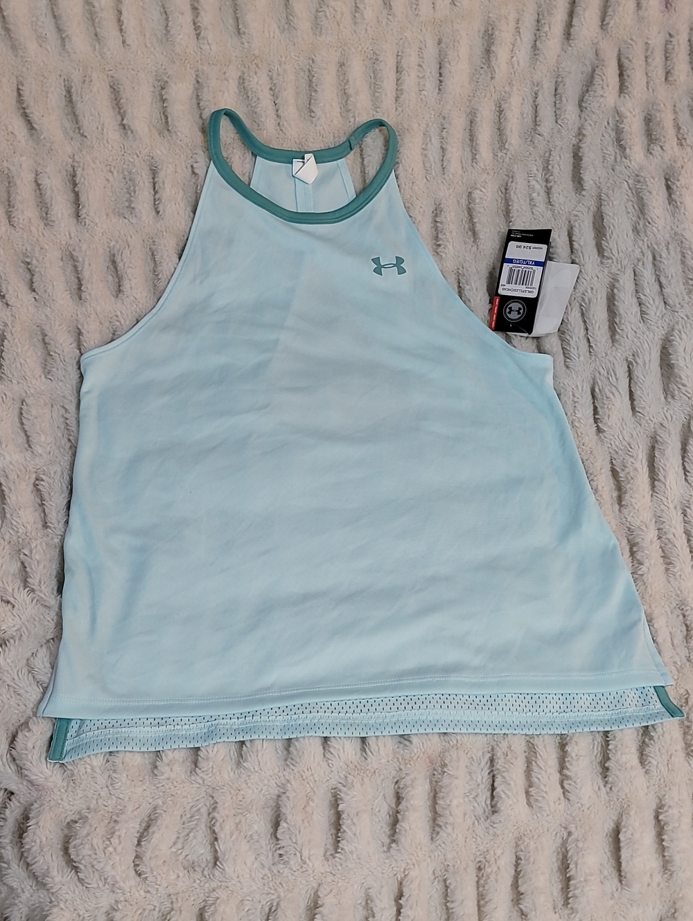 Under Armour Youth Mint High-Neck Performance Tank with Teal Trim